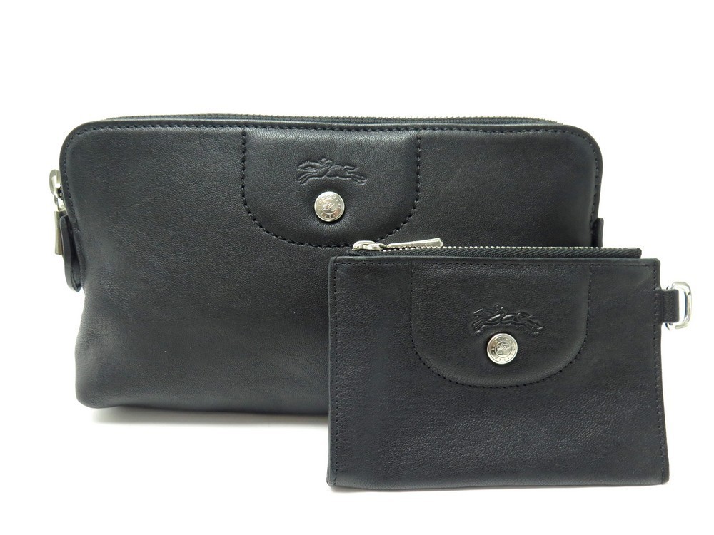 pochette longchamp pliage en cuir noir 