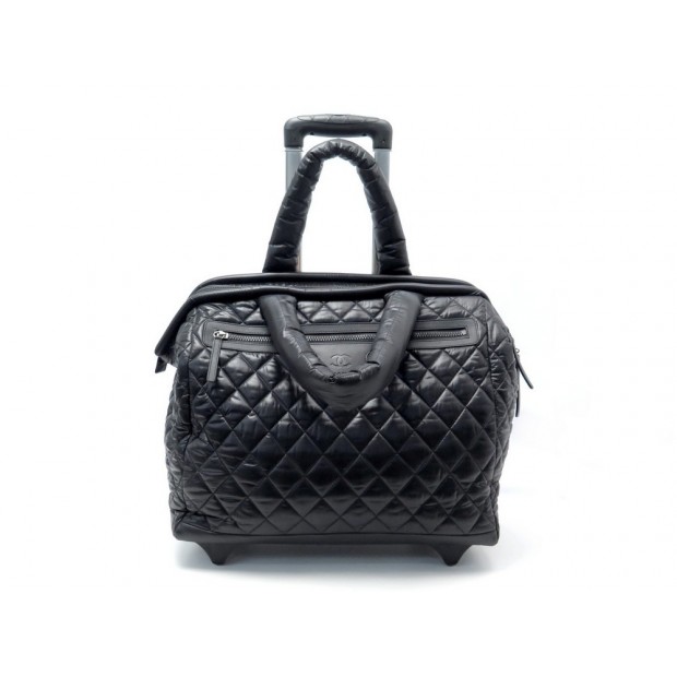 NEUF VALISE CHANEL COCOON CABINE 40 CM TOILE MATELASSEE NOIR TROLLEY BAG 3385€