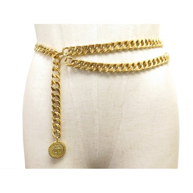 VINTAGE CEINTURE CHANEL CHAINE MEDAILLON COCO 75 EN METAL DORE CHAIN BELT 1200€