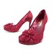 CHAUSSURES CHANEL ESCARPINS DENTELLE CAMELIA 38 EN SATIN ROUGE +BOITE SHOES 690€