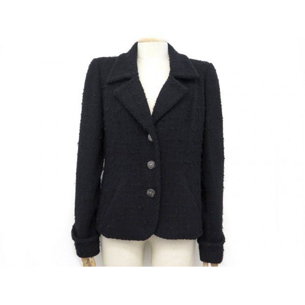 NEUF VESTE CHANEL P36434 T42 L TWEED DE LAINE NOIR NEW BLACK WOOL JACKET 4520€