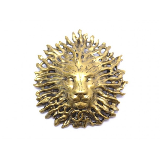 NEUF BROCHE CHANEL TETE DE LION LOGO CC EN METAL DORE NEW GOLDEN BROOCH 650€