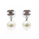 NEUF BOUCLES D OREILLES CHANEL LOGO CC ET PERLES EN METAL ARGENTE EARRINGS 480€