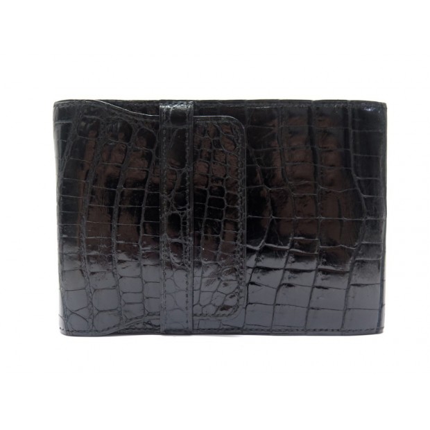 VINTAGE PORTE CHEQUIER HERMES CROCODILE NOIR 