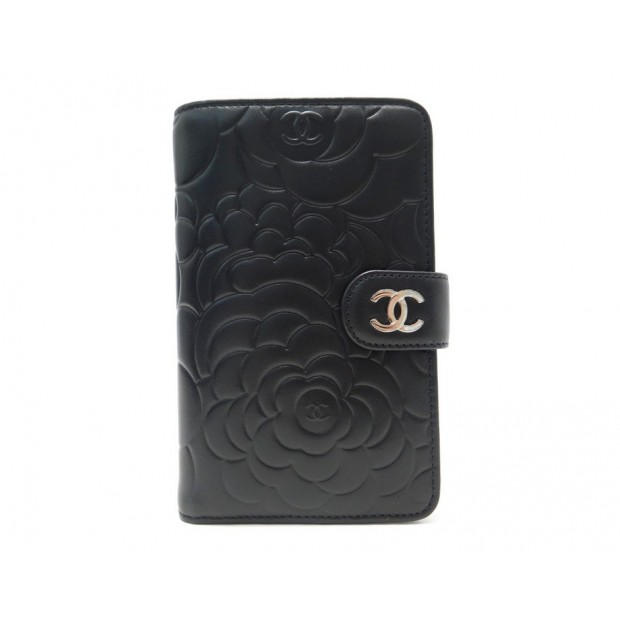 NEUF PORTEFEUILLE CHANEL CAMELIA CUIR NOIR + BOITE 