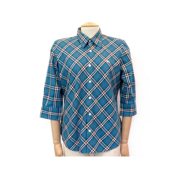 NEUF CHEMISE BURBERRY LONDON FEMME M 38 100% COTON TARTAN BLEU VERT SHIRT 325