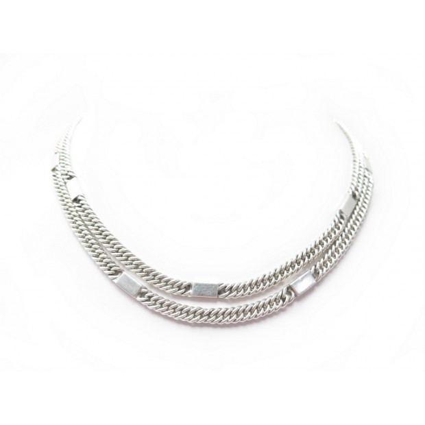 COLLIER HERMES SAUTOIR MAILLE AMERICAINE ARGENT MASSIF 