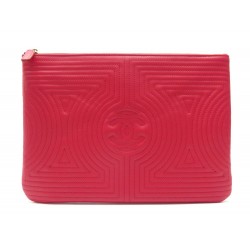 NEUF SAC POCHETTE CHANEL O CASE A82348 EN CUIR FRAMBOISE LOGO CC CLUTCH 1300€