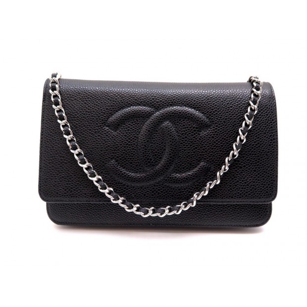 NEUF SAC A MAIN CHANEL LOGO CC WALLET ON CHAIN BANDOULIERE CUIR CAVIAR WOC 2295€