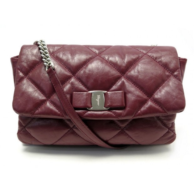 NEUF SAC A MAIN SALVATORE FERRAGAMO GELLY BANDOULIERE CUIR BORDEAUX HANDBAG 990€