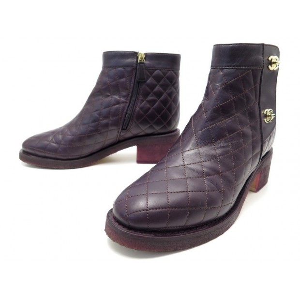 CHAUSSURES CHANEL BOTTINES CUIR MATELASSE 40 