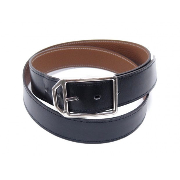 CEINTURE HERMES TAILLE 90 EN CUIR BOX NOIR ET BOUCLE PALLADIE LEATHER BELT 675€