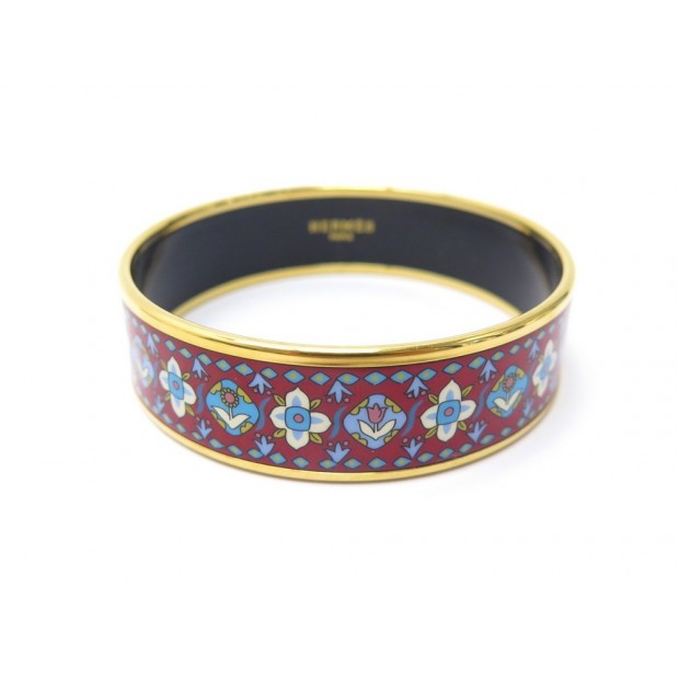 NEUF BRACELET HERMES EN EMAIL IMPRIME LARGE DORE 65 MM NEW ENAMEL JEWEL 490€