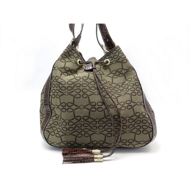 NEUF SAC A MAIN LANCEL ESPIEGLE SEAU EN TOILE MONOGRAMMEE ET CUIR FACON CROCO