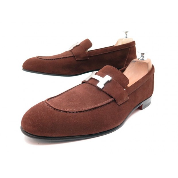  NEUF MOCASSINS HERMES PARIS DAIM MARRON T43