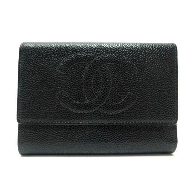 PORTEFEUILLE CHANEL LOGO CC PORTE MONNAIE CUIR CAVIAR NOIR LEATHER WALLET 770€