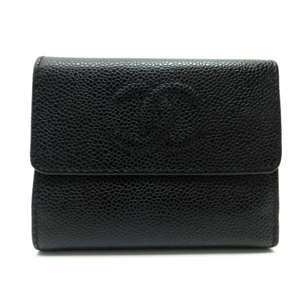 PORTEFEUILLE CHANEL LOGO CC PORTE MONNAIE CUIR CAVIAR NOIR LEATHER WALLET 750€