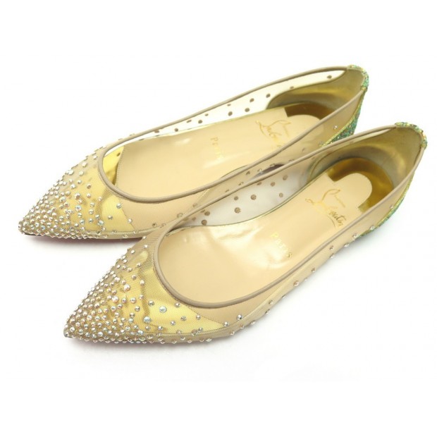 NEUF CHAUSSURES CHRISTIAN LOUBOUTIN FOLLIES STRASS 37 BALLERINES EN TOILE 795€