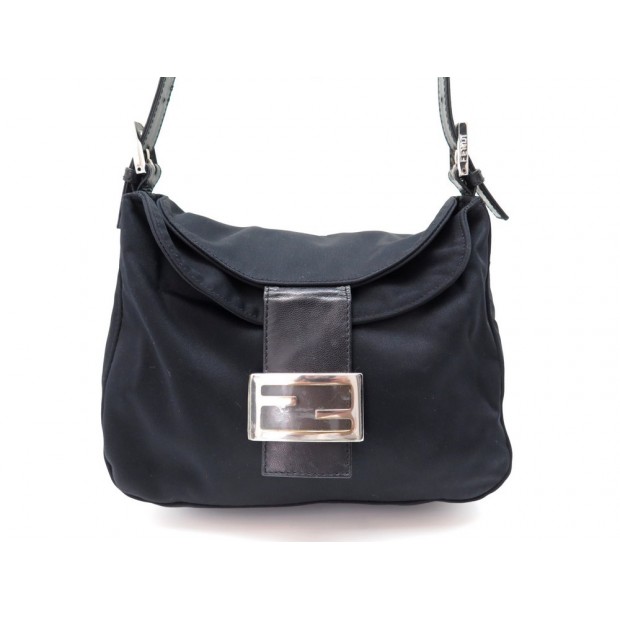 NEUF SAC A MAIN FENDI BAGUETTE EN TOILE NYLON NOIR NEW CANVAS HAND BAG 1044€