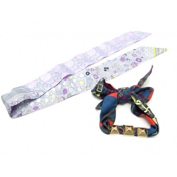 FOULARD HERMES LOT 2 TWILLY EN SOIE + ANNEAUX MEDOR BOITE BRACELET SCARF 470€