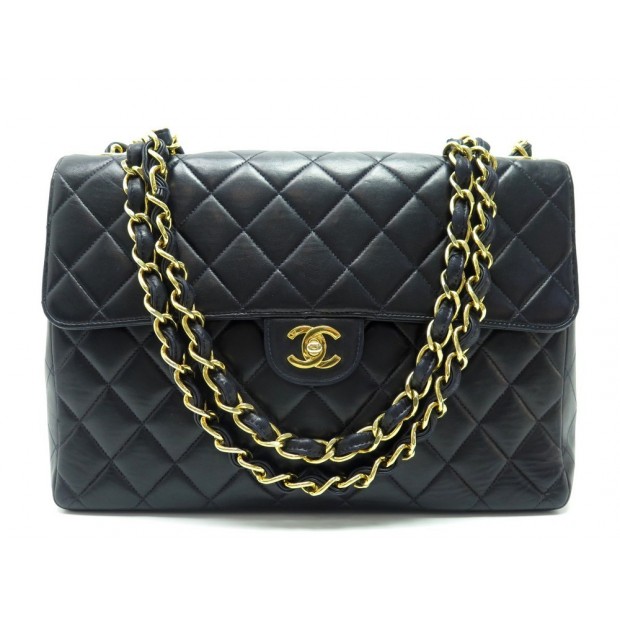 SAC A MAIN CHANEL TIMELESS JUMBO CUIR MATELASSE BLEU MARINE