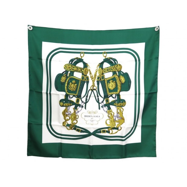 NEUF FOULARD HERMES BRIDE DE GALA SOIE VERT + BOITE 