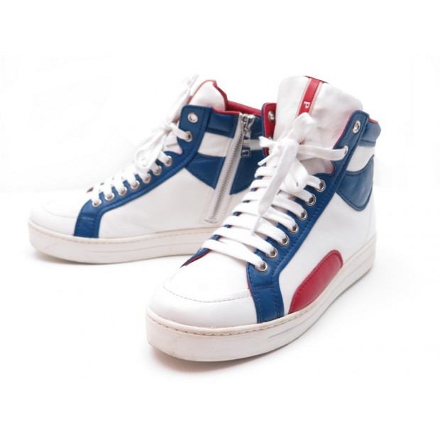 CHAUSSURES PRADA HIGH TOP SNEAKERS 5870 36.5 IT 37.5 FR BASKETS CUIR BLANC 660€