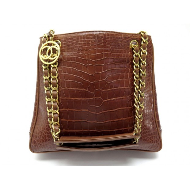 NEUF VINTAGE SAC A MAIN CHANEL SHOPPING CUIR DE CROCODILE MARRON HANDBAG 12000€