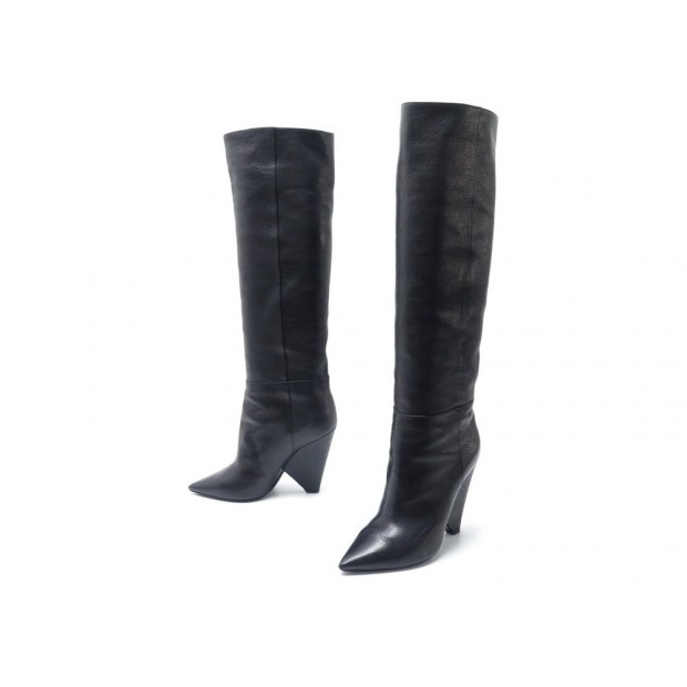 CHAUSSURES YVES SAINT LAURENT BOTTES NIKI 105 484452 37.5 CUIR NOIR BOOTS 950€