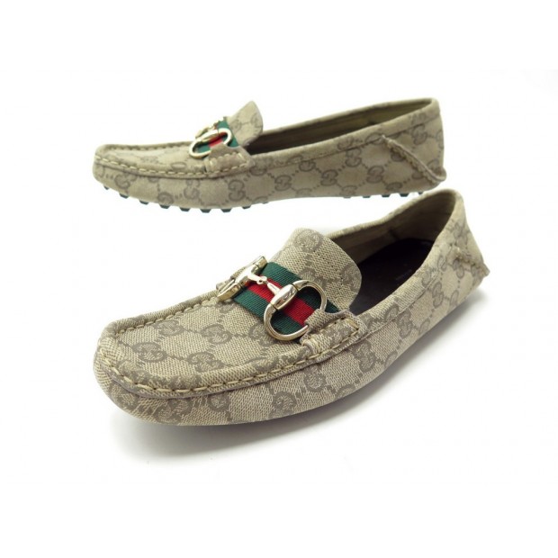 NEUF CHAUSSURES GUCCI MOCASSINS HORSEBIT 138731 35 IT 36 FR TOILE GG SHOES 590€