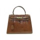 VINTAGE SAC A MAIN HERMES KELLY SELLIER 28 EN CUIR DE CROCODILE ALLIGATOR PURSE