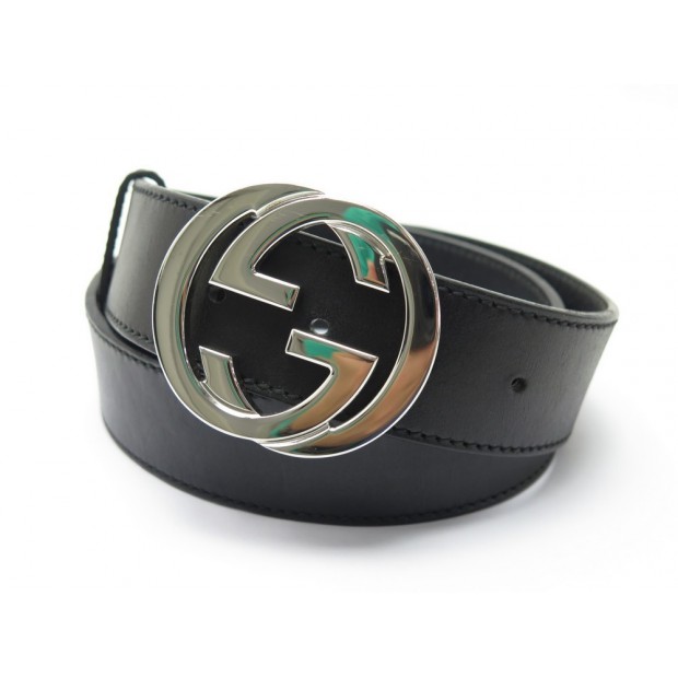 CEINTURE GUCCI BOUCLE GG 114876 TAILLE 85 EN CUIR NOIR BLACK LEATHER BELT 295€