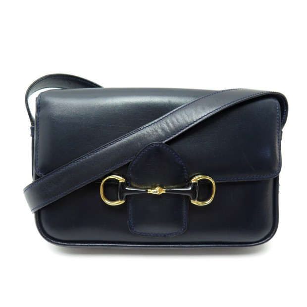 VINTAGE SAC A MAIN CELINE MORS BANDOULIERE CUIR BLEU MARINE LEATHER HANDBAG 900€