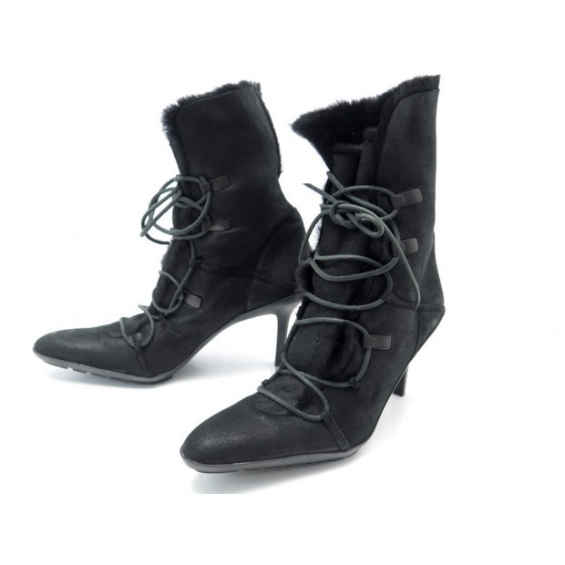 NEUF CHAUSSURES GUCCI 39.5 BOTTINES FOURREES A TALONS DAIM NOIR SUEDE BOOTS 850€