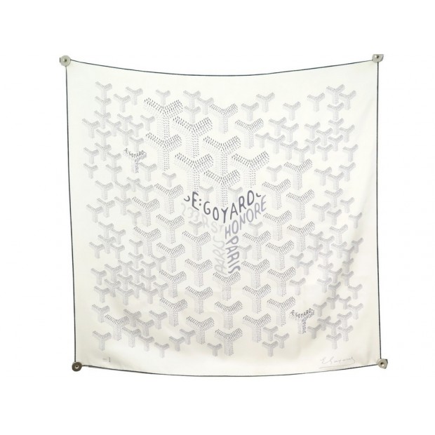 FOULARD GOYARD NO. 1 EN SOIE BLANC CARRE 90 MONOGRAMME WHITE SILK SCARF 400€