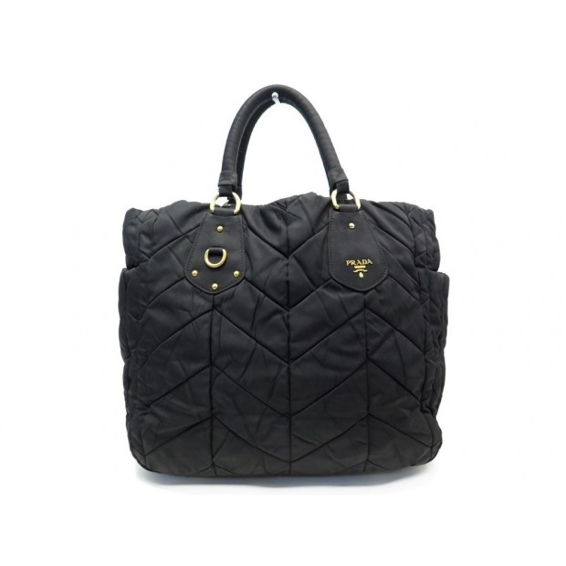 SAC A MAIN PRADA CABAS EN TOILE CHEVRON NOIR 33 CM BLACK CANVAS TOTE BAG 1950€