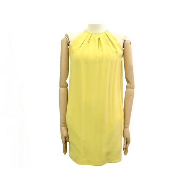 NEUF ROBE CELINE SANS MANCHE TAILLE 34 S SOIE JAUNE NEW YELLOW SILK DRESS 1900€