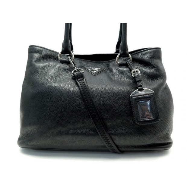 NEUF SAC A MAIN PRADA BANDOULIERE EN CUIR GRAINE NOIR NEW 2 WAY HAND BAG 2200€