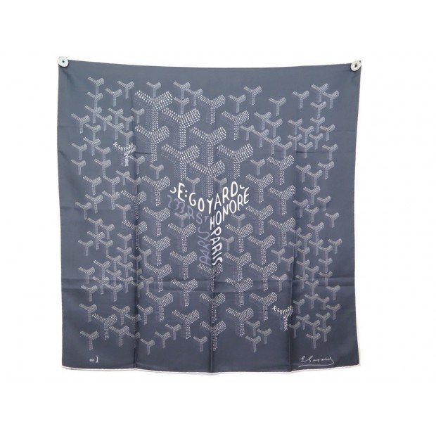 NEUF FOULARD GOYARD NO. 1 EN SOIE GRIS CARRE 90 MONOGRAMME GREY SILK SCARF 400€