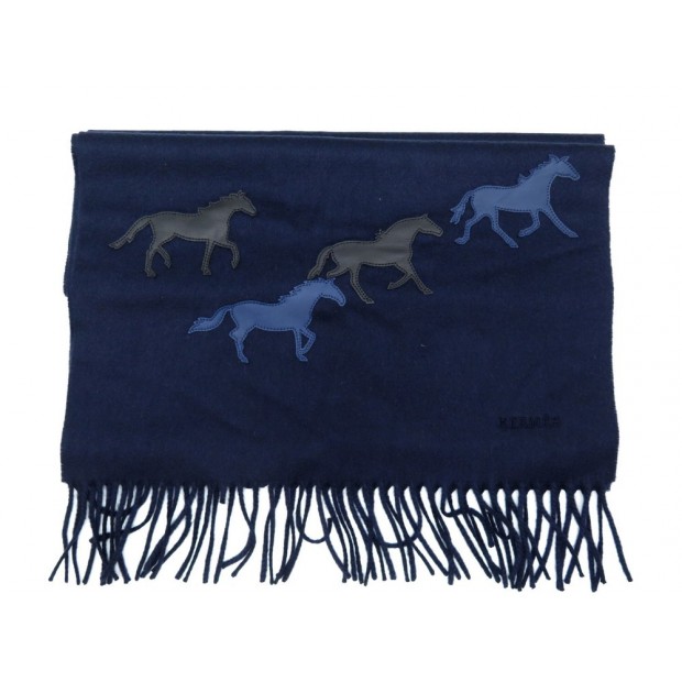 NEUF ECHARPE HERMES CHEVAUX SAUVAGES WILD HORSES EN CACHEMIRE & CUIR SCARF 840€