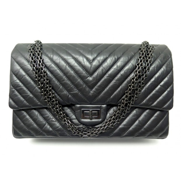 Chanel Reissue 2.55 Double Flap Chevron So Black Quilted 225 Black