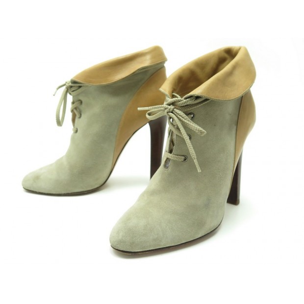 CHAUSSURES CHLOE 40 BOTTINES A TALONS EN CUIR DAIM BEIGE SUEDE BOOTS SHOES 690€