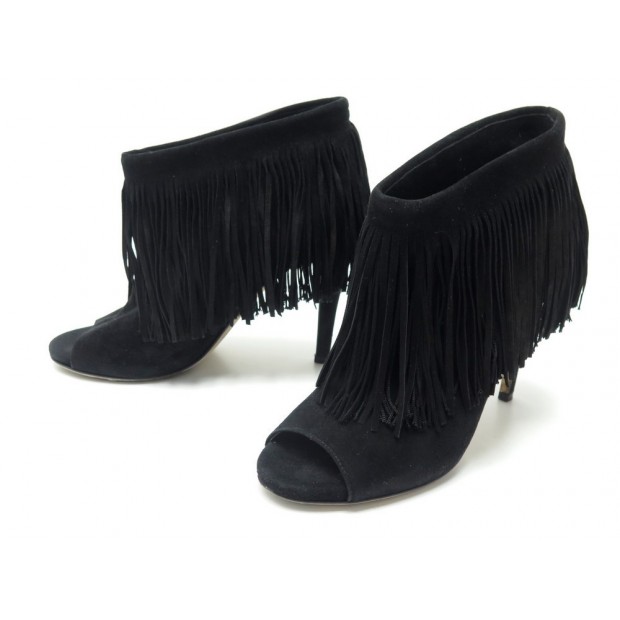 CHAUSSURES JIMMY CHOO DAXEN 39 BOTTINES A TALONS A FRANGES DAIM NOIR BOOTS 775€