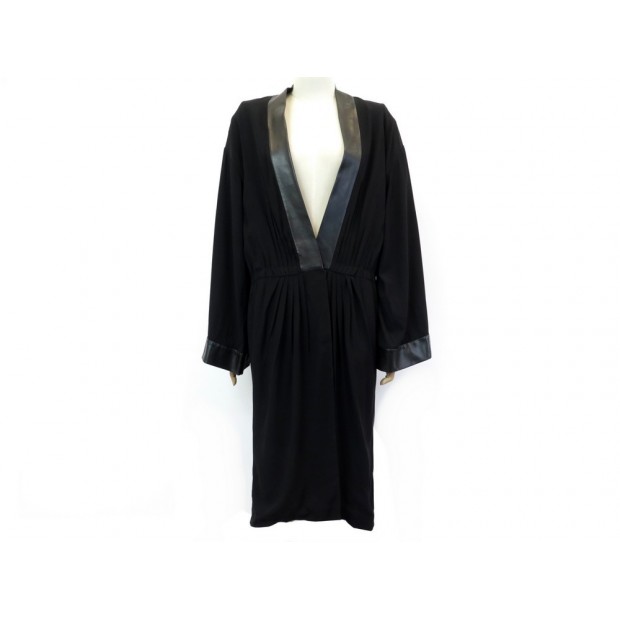 NEUF ROBE GUCCI 343420 44 IT 40 FR M EN TISSU ET CUIR NOIR NEW BLACK DRESS 3340€