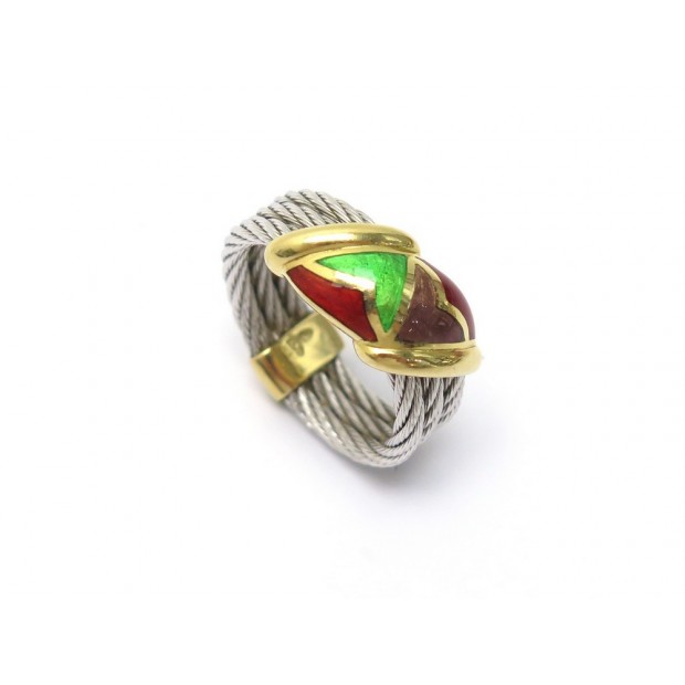 BAGUE FRED FORCE 10 T 51 EN OR JAUNE 18K & EMAIL CABLE ACIER GOLD ENAMEL RING