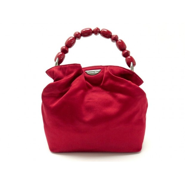 SAC A MAIN CHRISTIAN DIOR LADY MALICE PERLA EN SATIN ROUGE RED HANDBAG