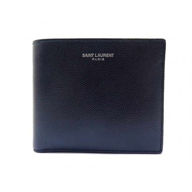 NEUF PORTEFEUILLE SAINT LAURENT 316129 EAST WEST EN CUIR GRAINE BLEU WALLET 445€