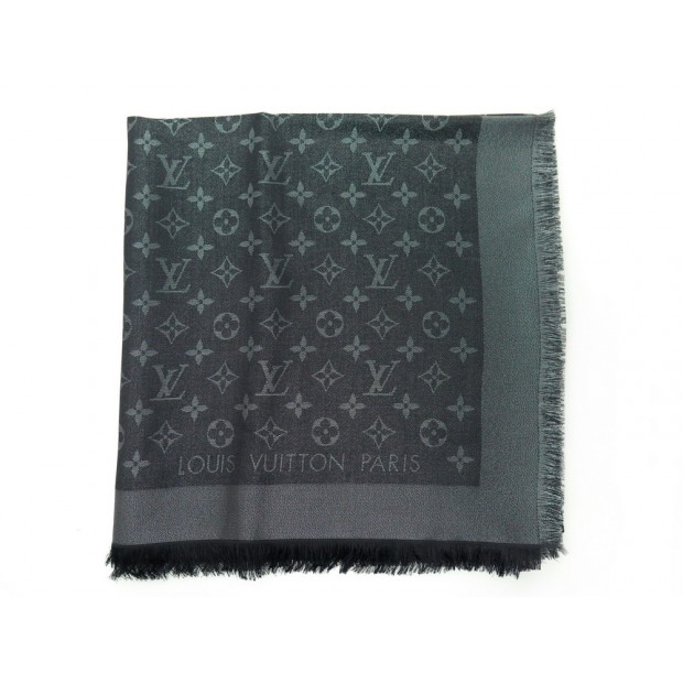 NEUF CHALE LOUIS VUITTON MONOGRAM SHINE M75123 SOIE NOIR SILK SCARF SHAWL 500€