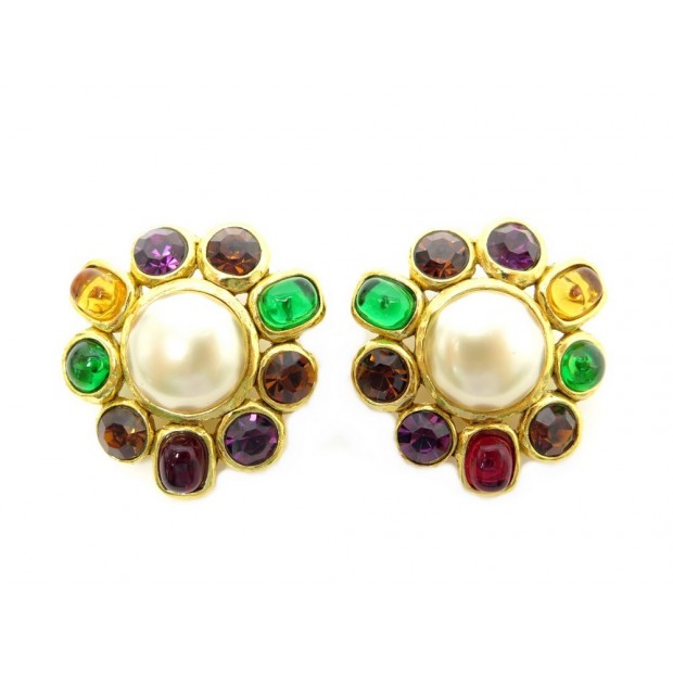 VINTAGE BOUCLES D'OREILLES CHANEL 1987 GRIPOIX PERLES DE CASTELLANE EARRINGS