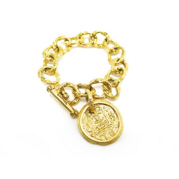 NEUF BRACELET CHANEL 1993 CHAINE MEDAILLON CC METAL DORE 16 A 20 CM GOLDEN 890€